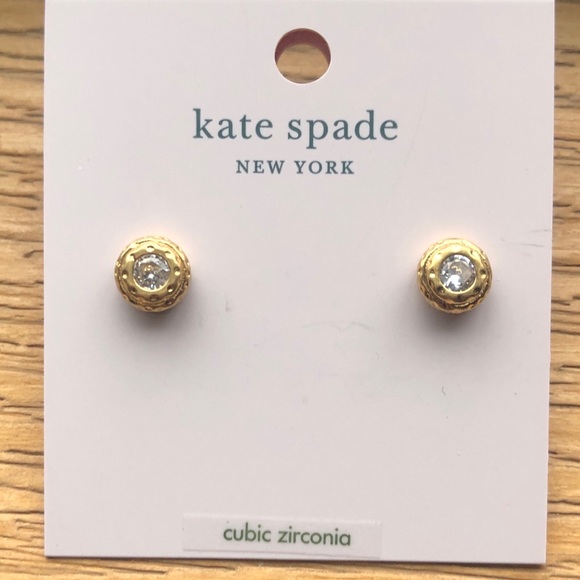 Kate Spade Gold Tone Elegant Edge Round Stud Earrings With Clear CZ Accent NWT - Picture 2 of 10